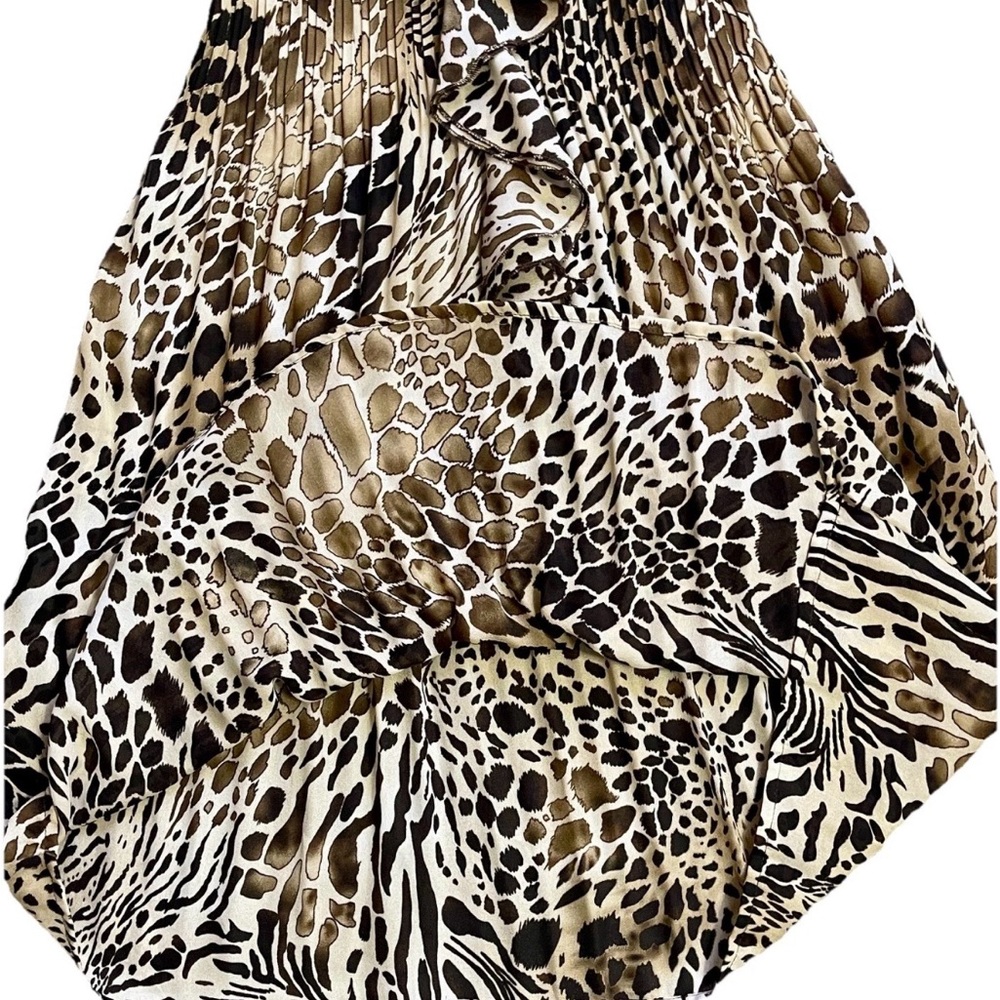 Sunny Leigh Animal Print Dress Sz S Sheer Chiffon Pleated Baddie Office Siren - Picture 13 of 13